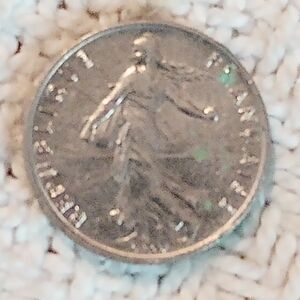 Antique Vintage 1975 France Silver 1/2 Franc Coin